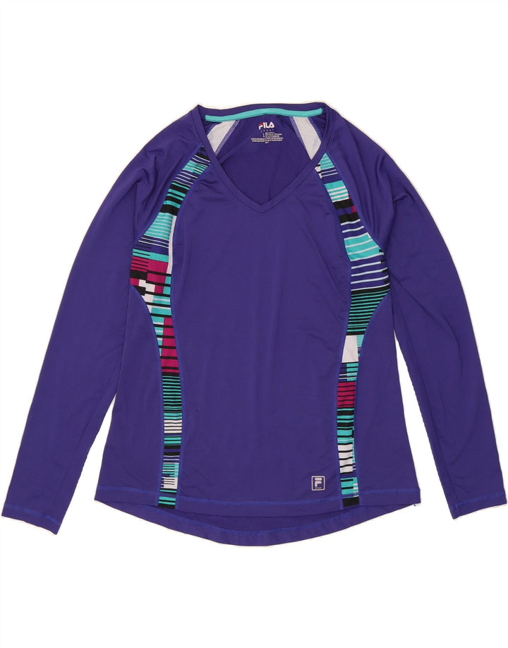FILA Womens Top Long Sleeve UK 16 Large Purple Geometric Polyester Vintage Fila and Second-Hand Fila from Messina Hembry 