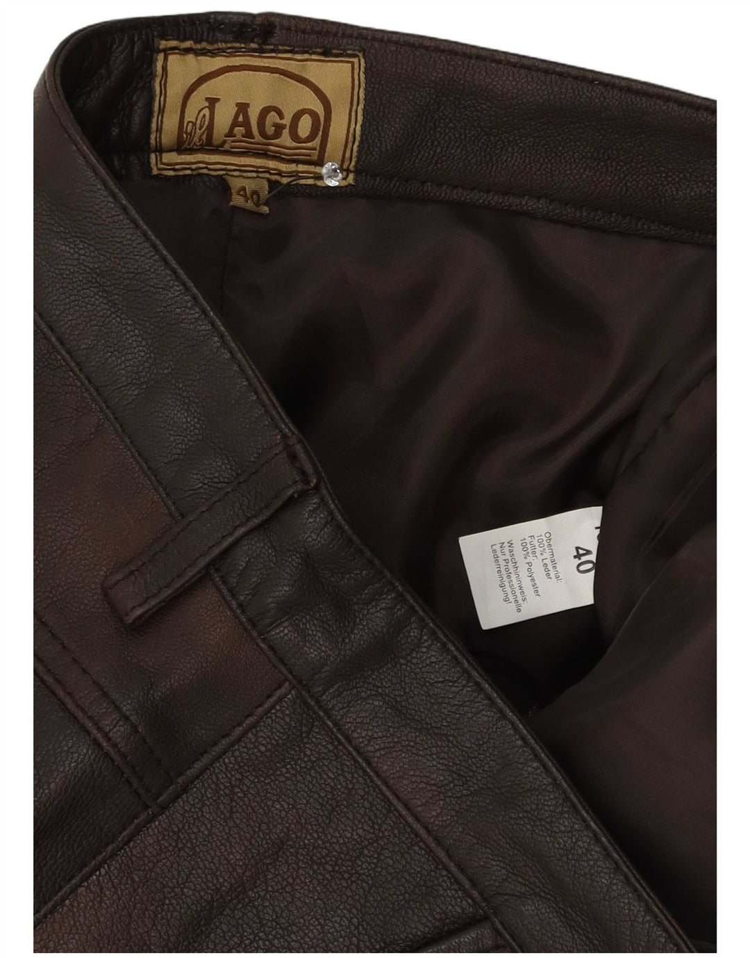il Lago Mens Slim Leather Trousers IT 48 Medium W30 L32 Brown Leather