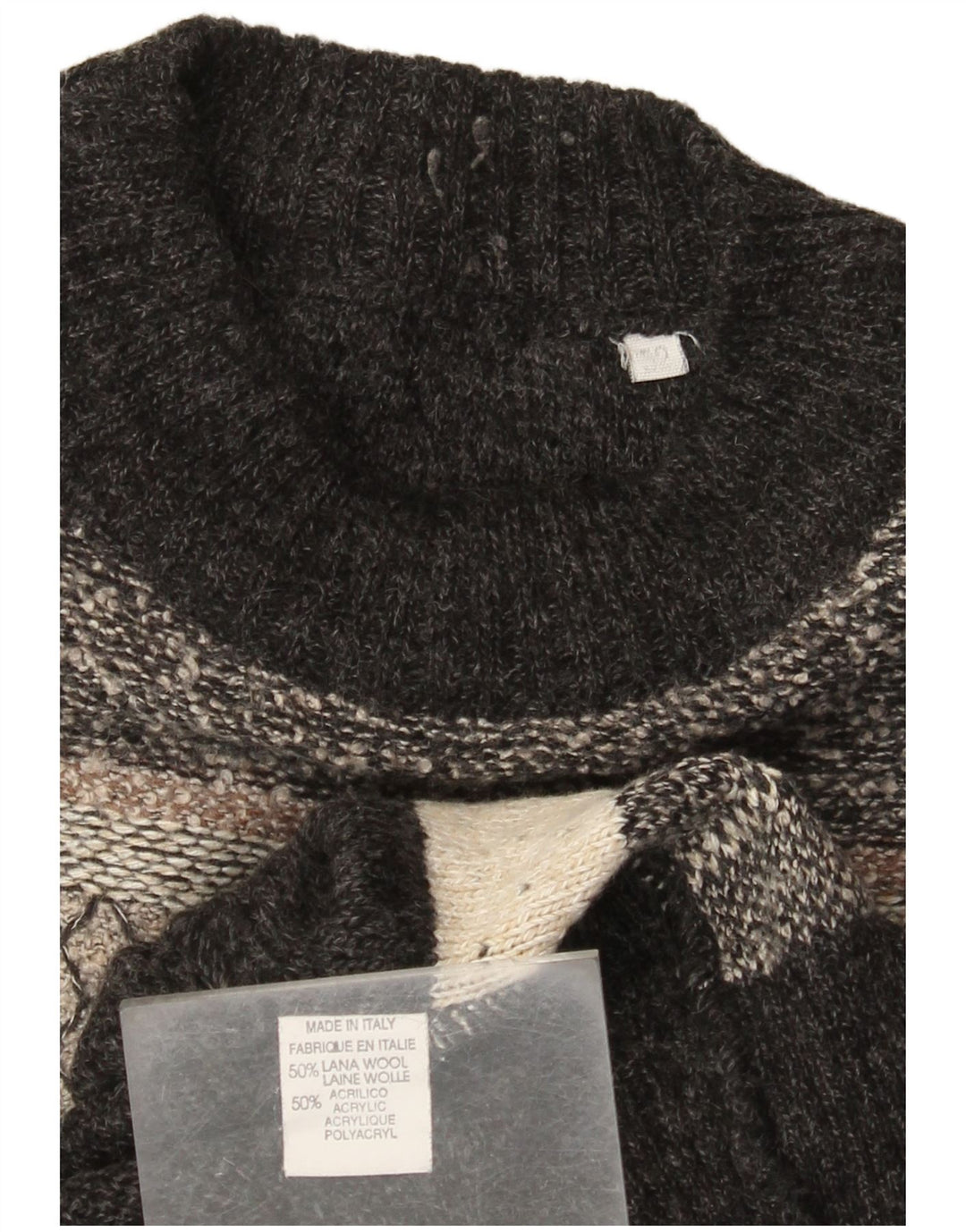 Vintage Mens Crew Neck Jumper Sweater IT 52 Large Grey Colourblock Wool