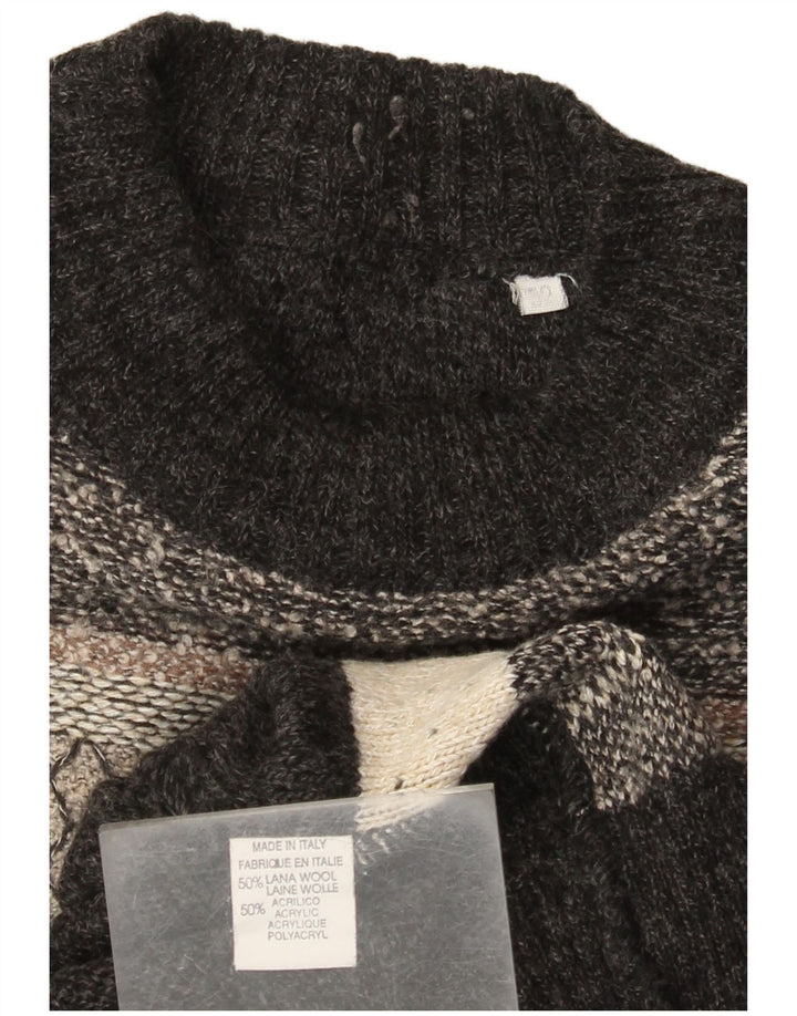 Vintage Mens Crew Neck Jumper Sweater IT 52 Large Grey Colourblock Wool