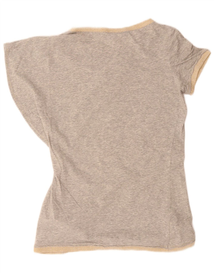 LIU JO Damen Grafik-T-Shirt-Oberteil IT 44 Mittelgrau gefleckte Baumwolle
