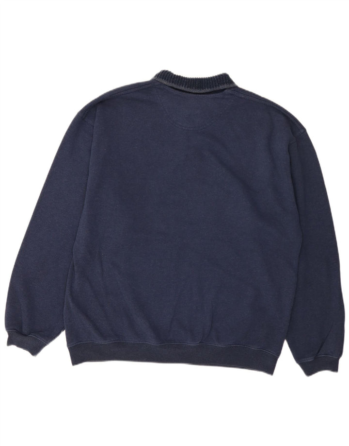 Marks & Spencer Mens Polo Neck Sweatshirt Jumper Large Navy Blue Striped