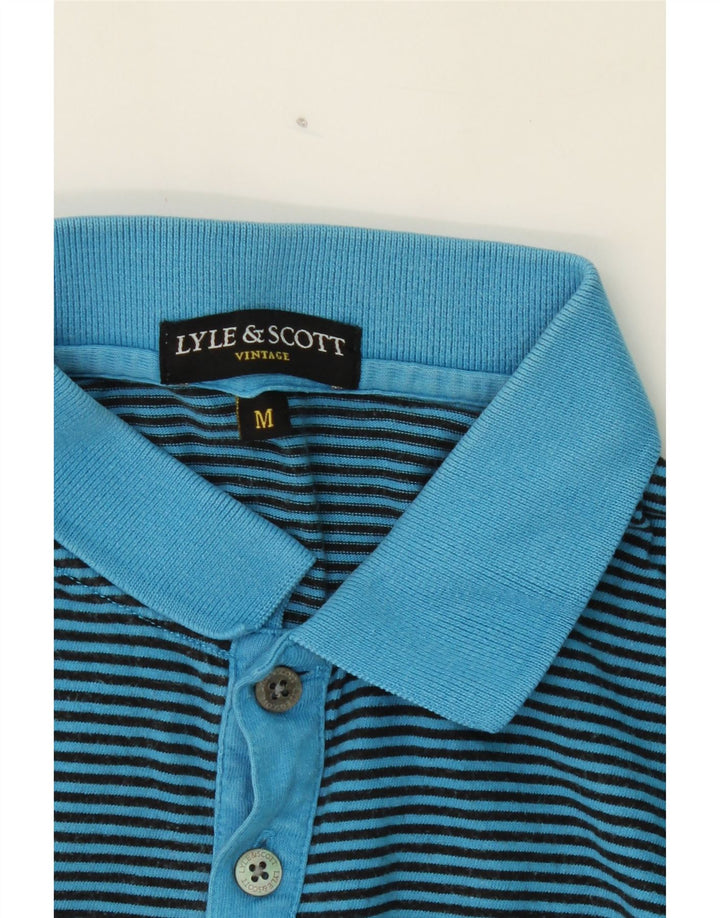 LYLE & SCOTT Mens Polo Shirt Medium Green Striped Cotton Vintage Lyle & Scott and Second-Hand Lyle & Scott from Messina Hembry 