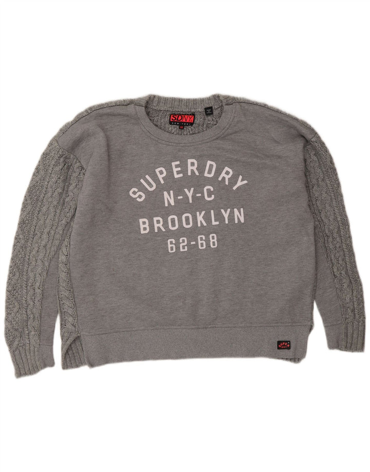 SUPERDRY Womens Oversized Graphic Sweatshirt Jumper UK 14 Medium Grey