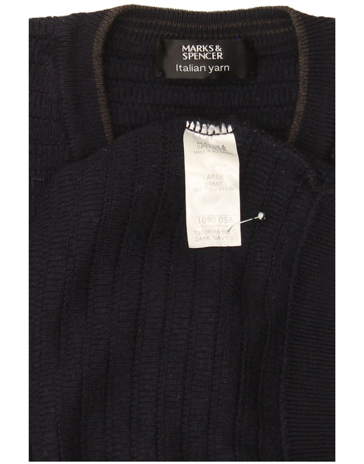 Marks & Spencer Mens V-Neck Jumper Sweater Large Navy Blue Acrylic