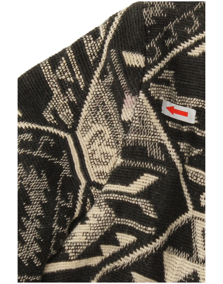 Vintage Womens Crop Open Bomber Jacket UK 14 Medium Black Geometric Cotton
