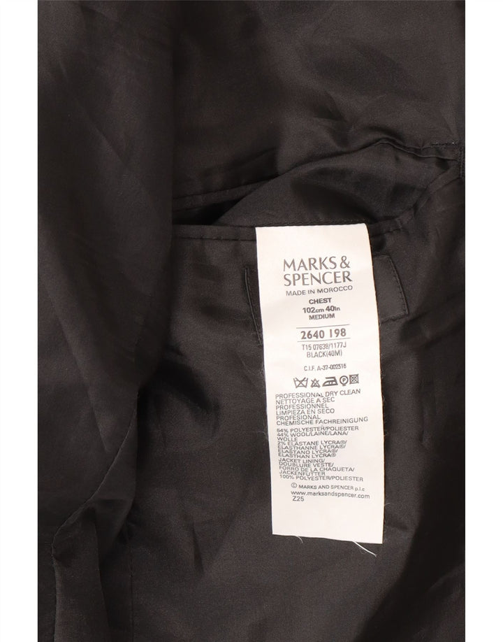 Marks & Spencer Mens 3 Button Blazer Jacket UK 40 Medium Black Polyester