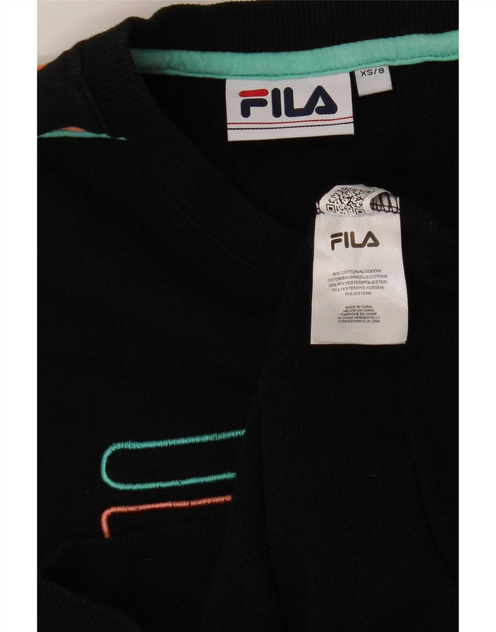 Fila Womens Graphic Sweatshirt Jumper UK 8 Small Black Cotton