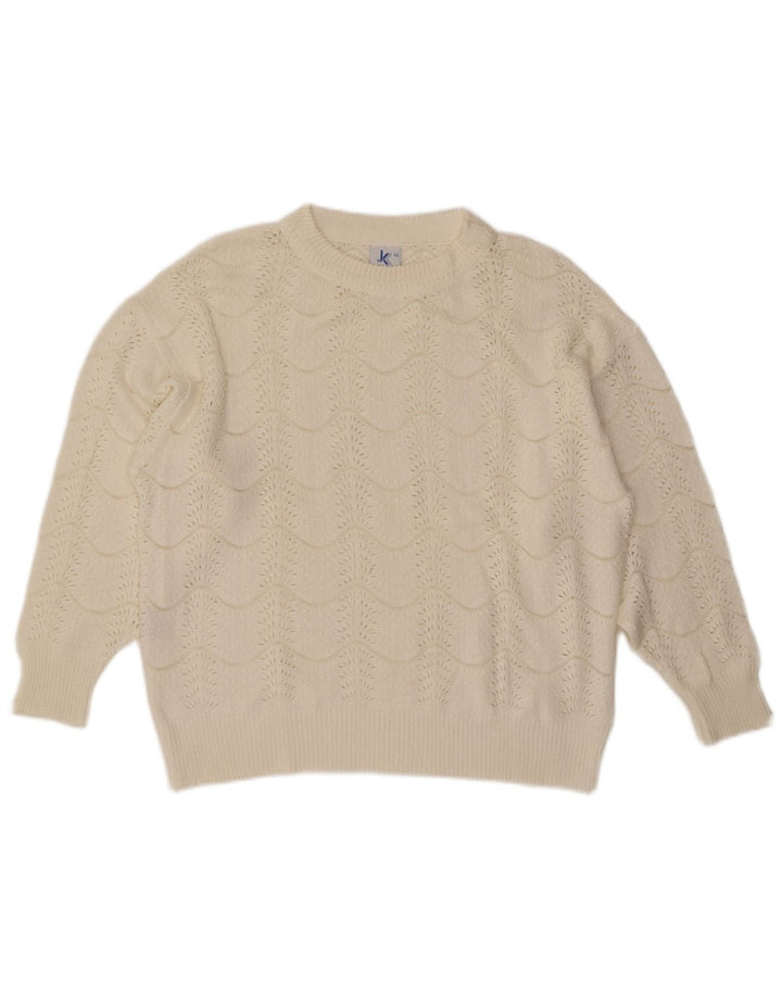 Vintage Womens Crew Neck Jumper Sweater IT 46 Large Off White Chevron
