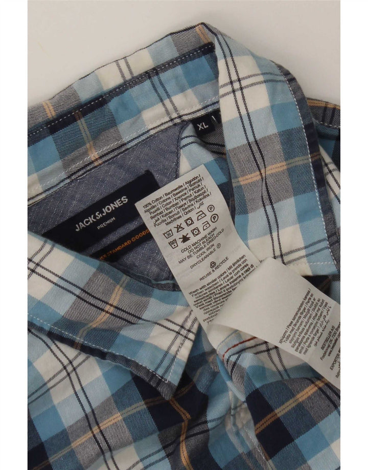 Jack & Jones Mens Shirt XL Blue Check Cotton