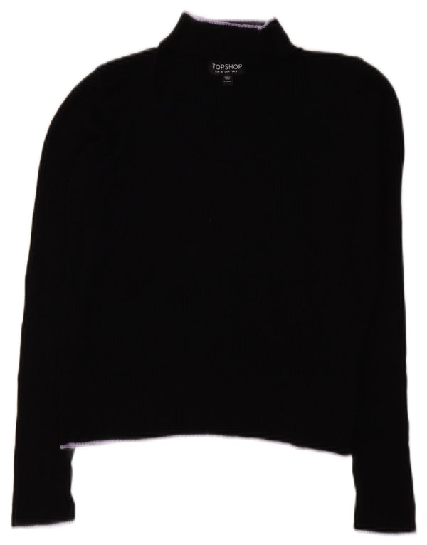 Topshop Maglione da donna corto con collo alto in viscosa UK 8 piccolo in viscosa nera