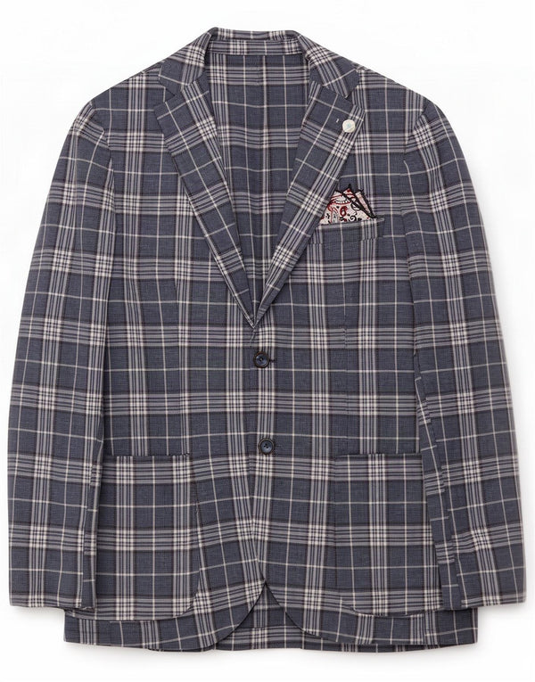 Vintage Mens 2 Button Blazer Jacket IT 50 Large Blue Check Linen