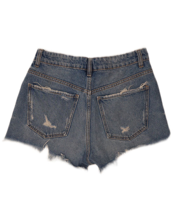 Zara Womens Distressed High Waist denimshorts EU 34 2XS W24 Blå