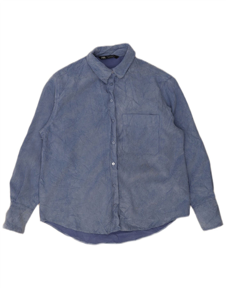 Zara Womens Fleece Shirt UK 14 Medium Blue Tie Dye Polyester