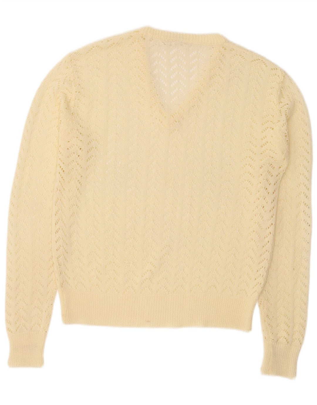Vintage Womens V-Neck Jumper Sweater IT 46 Large Yellow Polyacrylic