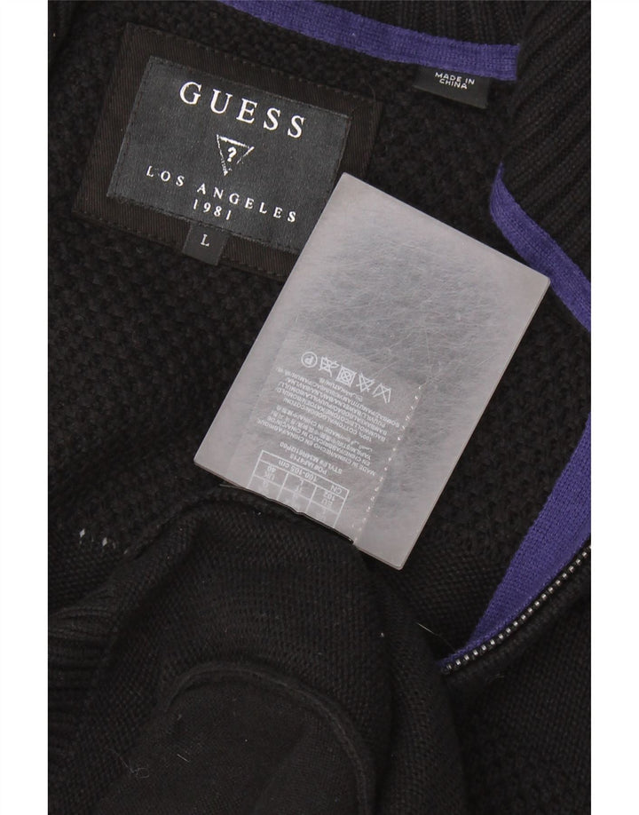 GUESS Mens Cardigan Sweater Large Black Cotton