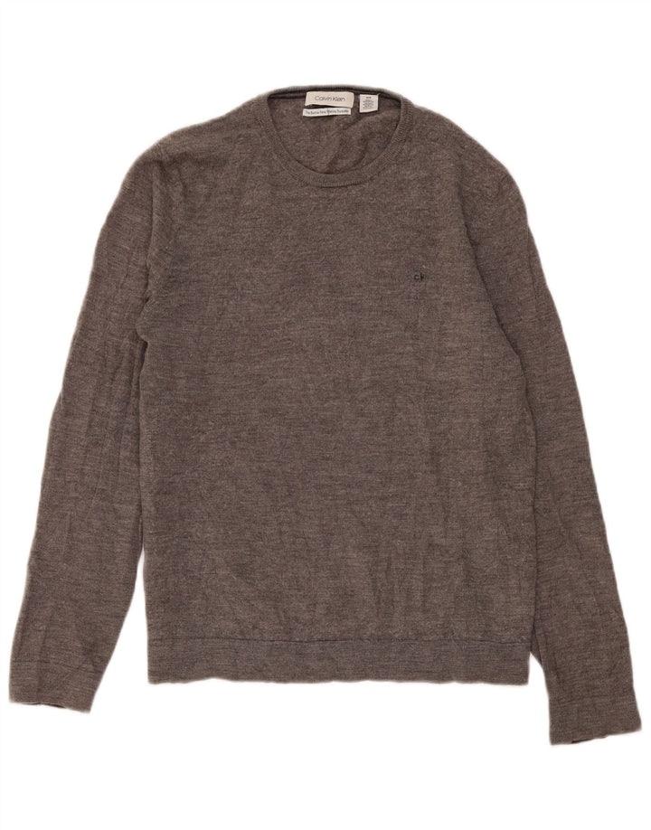 Calvin Klein Herren-Pullover mit Rundhalsausschnitt, Mittelgrau gefleckte Merinowolle