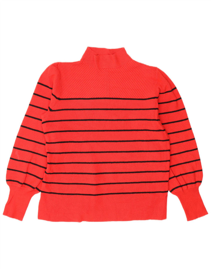 Marks & Spencer Dame Turtle Neck Jumper Sweater UK 14 Mellem rød stribet