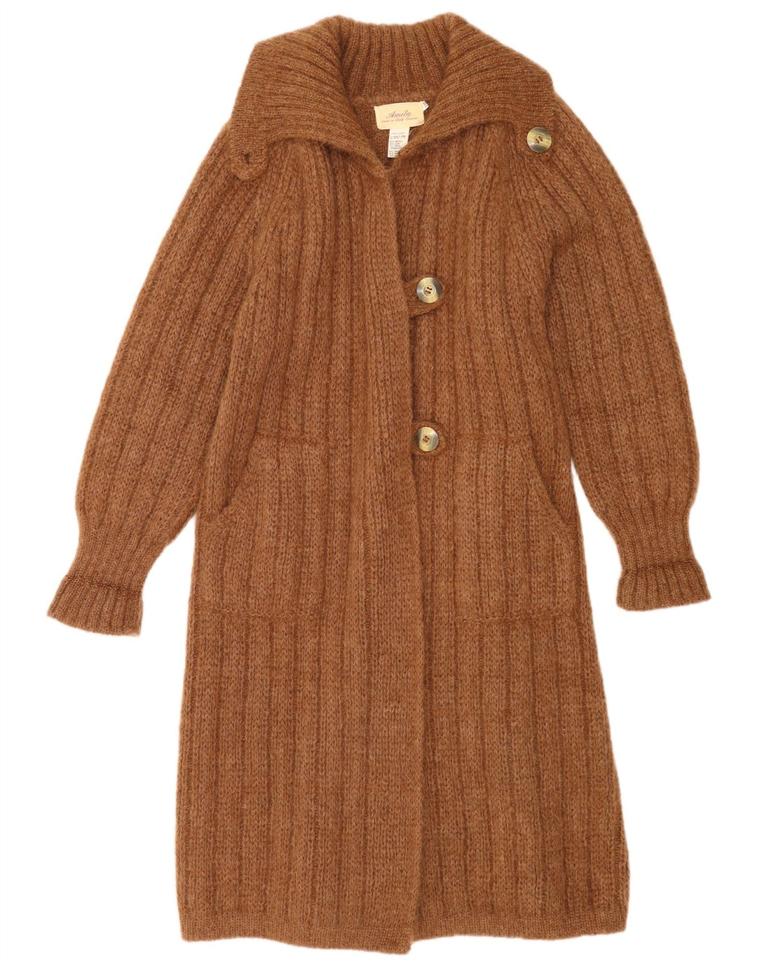 Vintage Womens Oversized Longline Cardigan Sweater UK 14 Medium Brown Modal