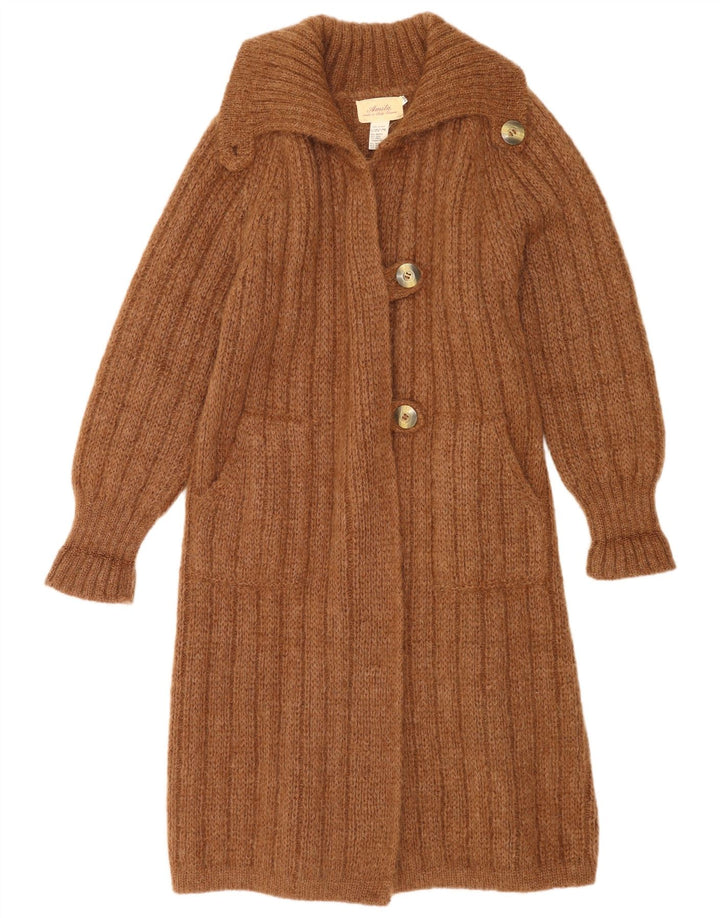 Vintage Womens Oversized Longline Cardigan Sweater UK 14 Medium Brown Modal
