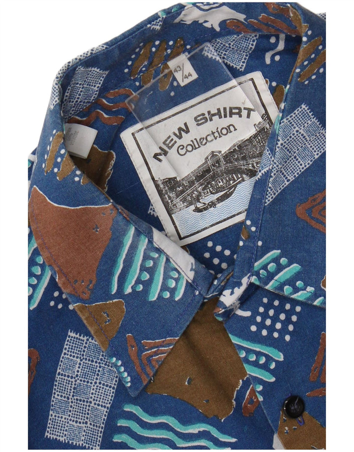 Vintage Mens Shirt Size 43/44 XL Blue Geometric Polyester