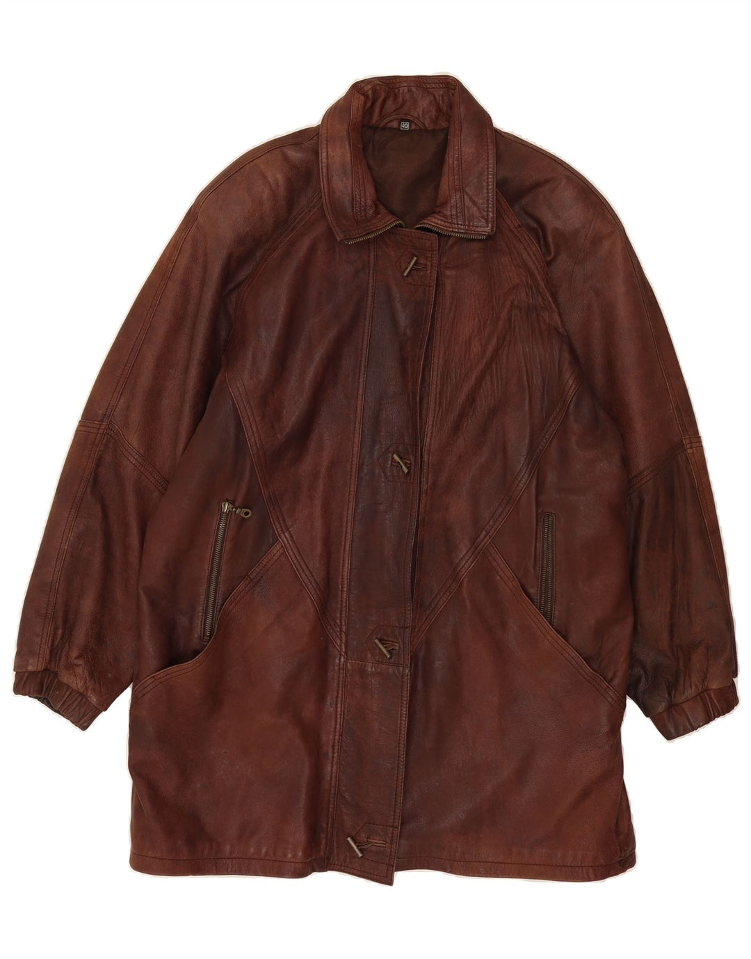 VINTAGE Womens Leather Coat EU 40 Medium Brown Leather Vintage Vintage and Second-Hand Vintage from Messina Hembry 