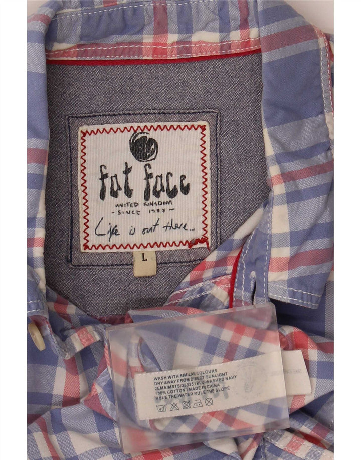 Fat Face Mens Short Sleeve Shirt Large Blue Check Cotton