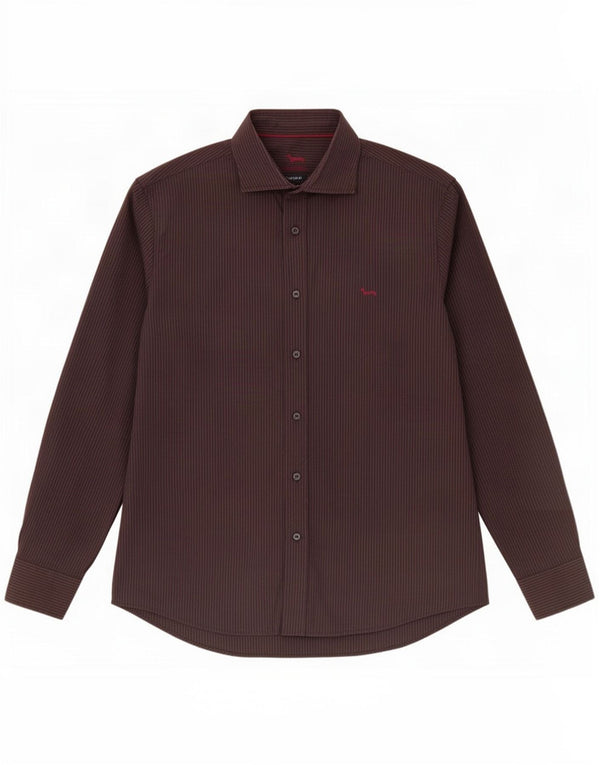 Camicia da uomo Harmont & Blaine vestibilità stretta 2XL cotone a righe marrone