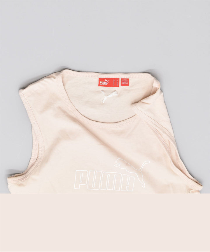 PUMA Womens Graphic Vest Top UK 10 Small Off White Cotton