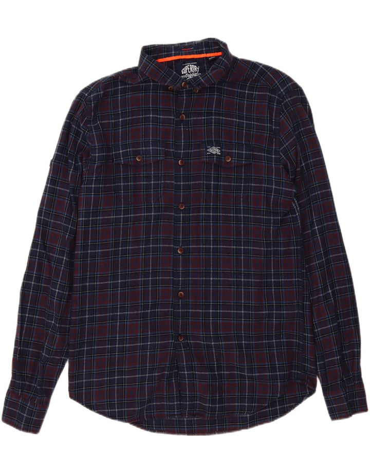 Superdry Herren-Flanellhemd mit normaler Passform, mittelblau, kariert, Baumwolle