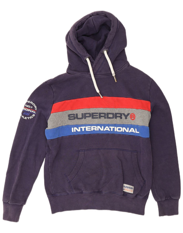 Superdry Mens Graphic Hoodie Jumper Large Navy Blue Colourblock Cotton