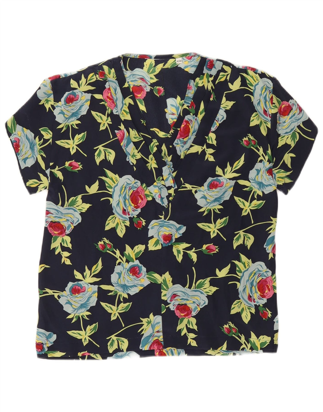 Vintage Womens Blouse Top IT 42/44 Medium Navy Blue Floral