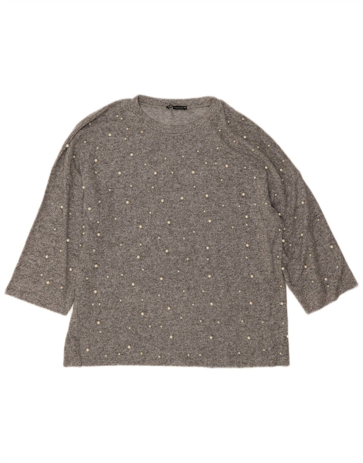 Zara Dame Oversized Crew Neck sweater UK 14 Medium Grey