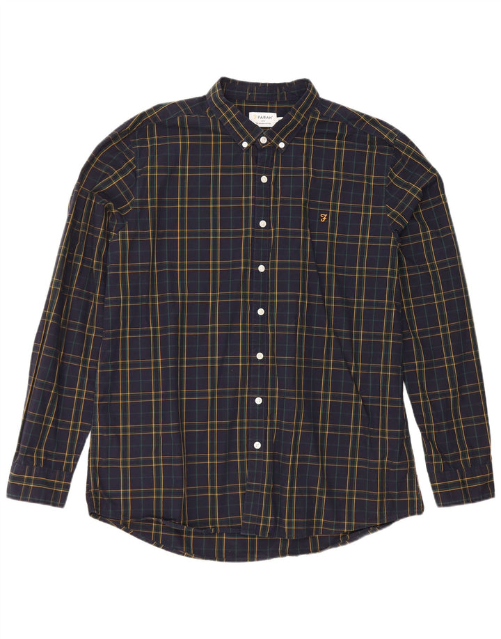 Farah Mens Slim Fit Shirt 3XL Navy Blue Check Cotton
