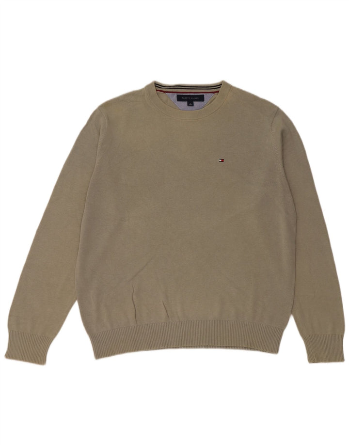 Tommy Hilfiger Mens Crew Neck Jumper Sweater Medium Khaki Cotton