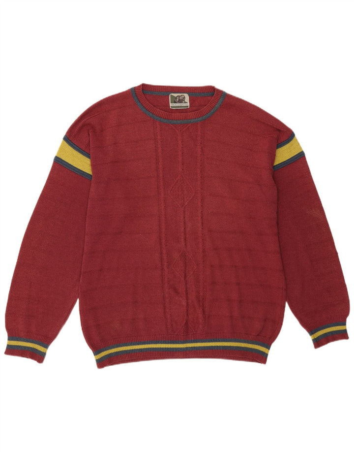 Vintage Mens Crew Neck Jumper Sweater Large Pink Colourblock