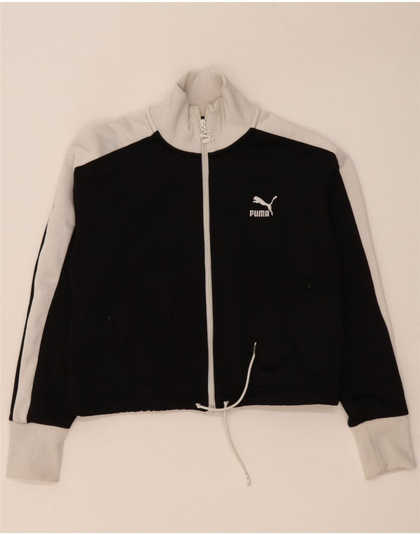 Puma Womens Crop Tracksuit Top Jacket UK 14 Medium Black Colourblock