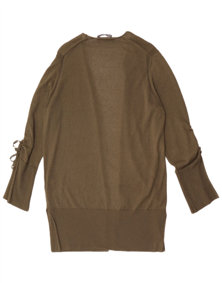 Marks & Spencer Womens Longline Open Cardigan Sweater UK 16 Large Khaki