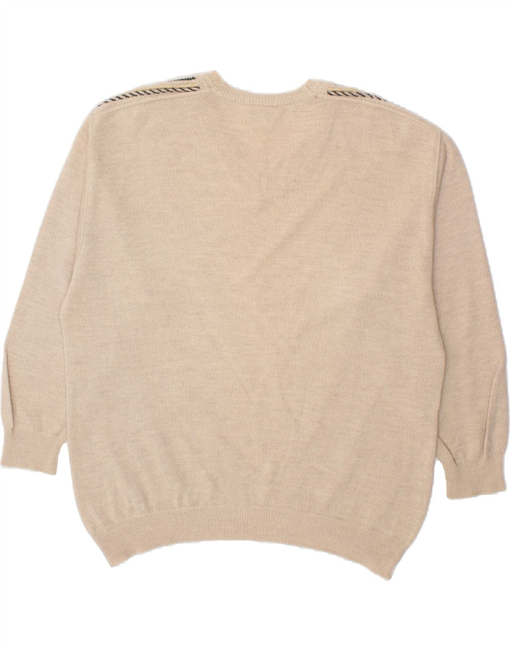 MASELLI Mens Loose Fit V-Neck Jumper Sweater IT 50 Medium Beige Wool Vintage Maselli and Second-Hand Maselli from Messina Hembry 
