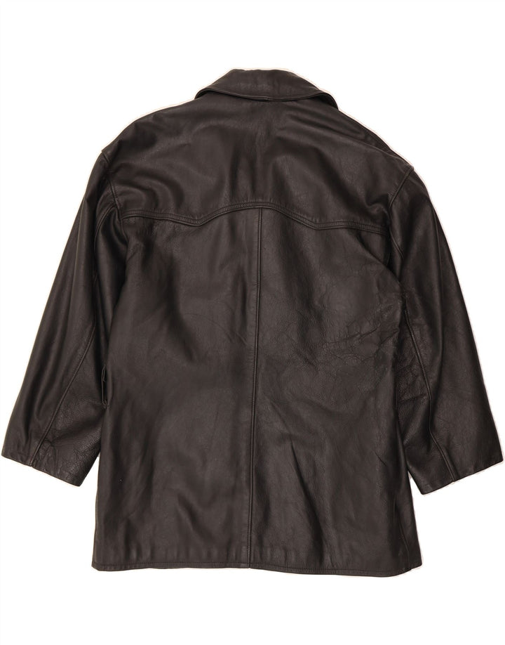ANTICA PELLERIA Womens Double Breasted Leather Coat UK 16 Large Black Vintage Antica Pelleria and Second-Hand Antica Pelleria from Messina Hembry 