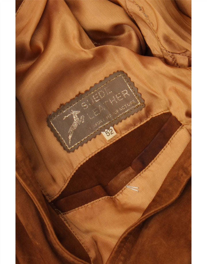 Vintage Womens Suede Jacket IT 52 2XL Brown Suede
