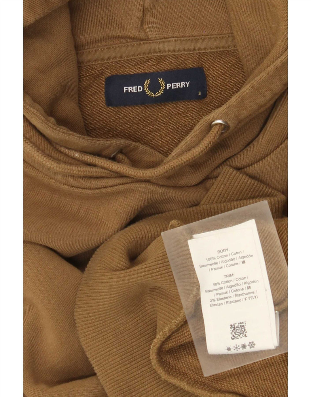 Fred Perry Womens Hoodie Jumper Small Beige Cotton