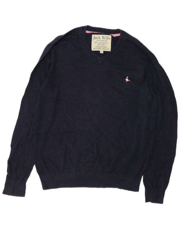 Jack Wills Ανδρικό πουλόβερ με λαιμόκοψη με V λαιμόκοψη XL Navy Blue Cotton