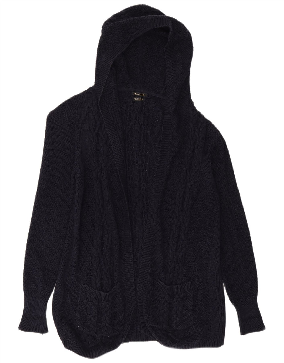 MASSIMO DUTTI Maglione cardigan lungo da donna UK 10 piccolo blu navy