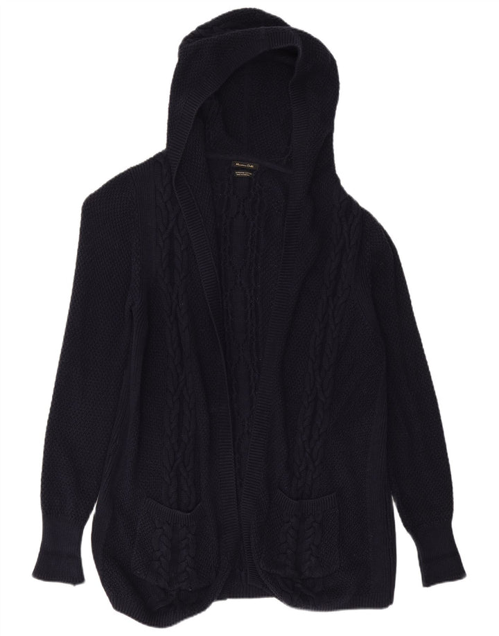 MASSIMO DUTTI Maglione cardigan lungo da donna UK 10 piccolo blu navy