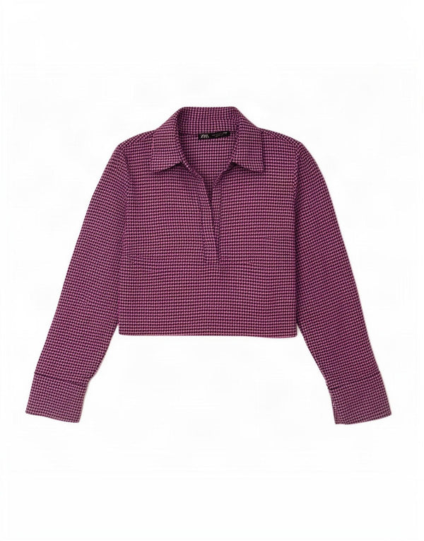 Zara Womens Bolero Top UK 10 Petit pied-de-poule rose