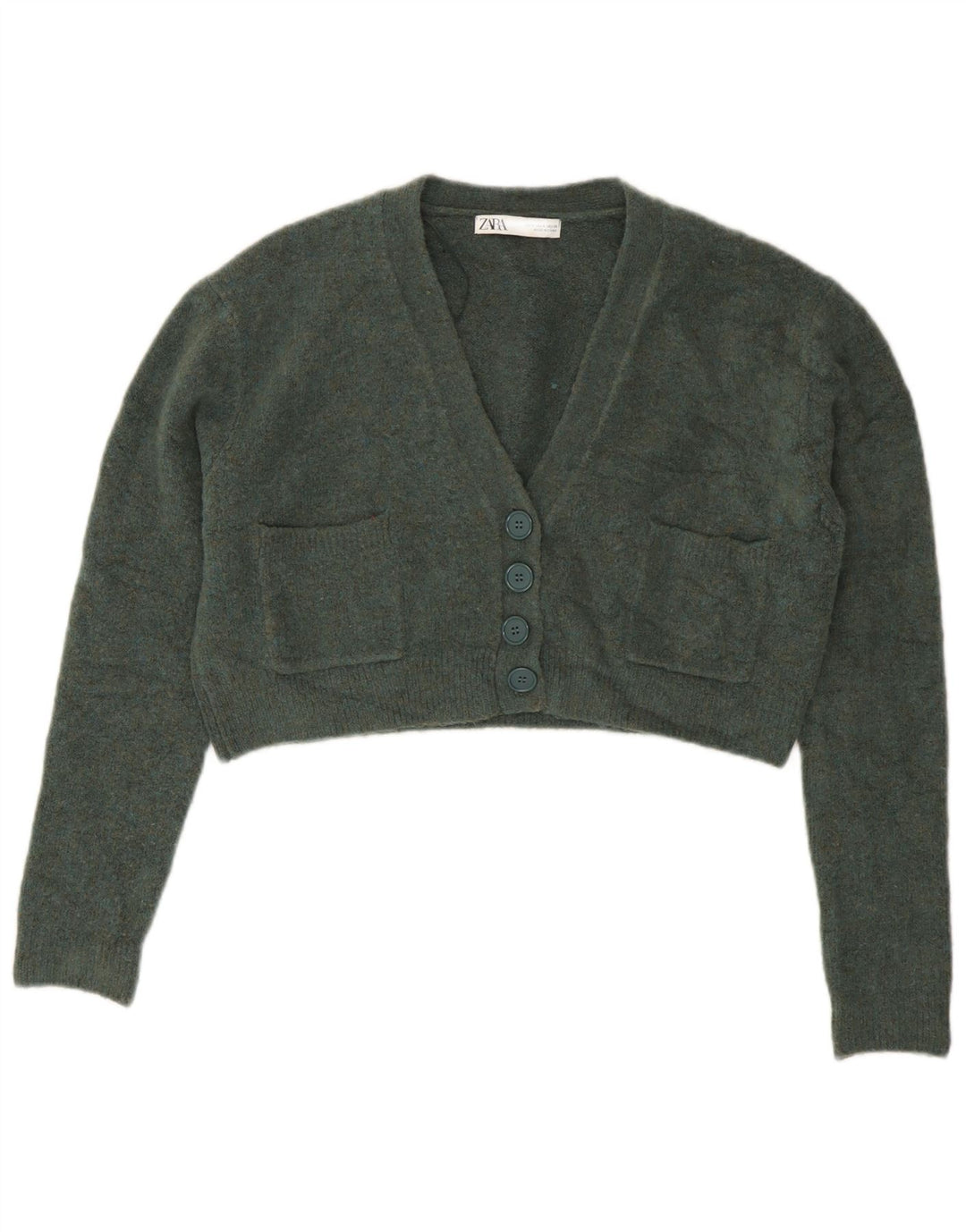 Zara Womens Crop Oversized Cardigan Sweater UK 10 Small Green