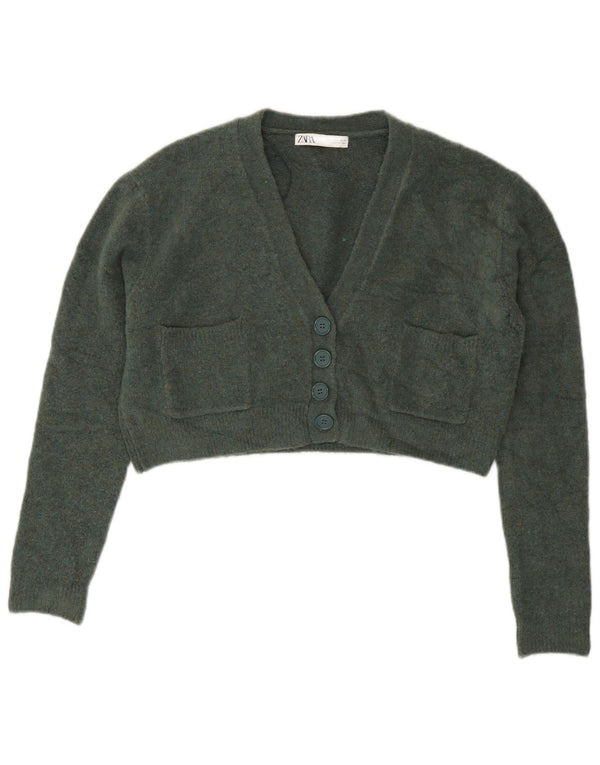 Zara Womens Crop Oversized cardigan sweater UK 10 Small Green