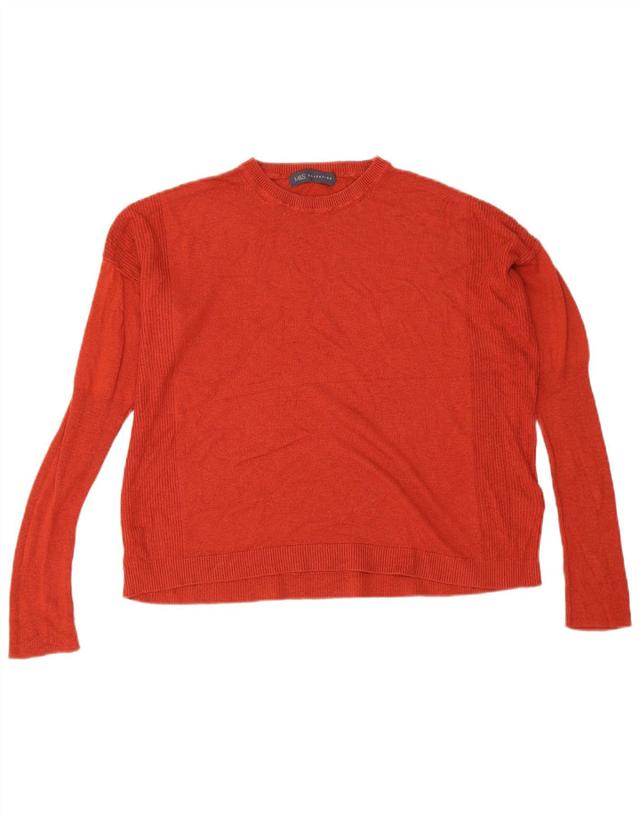 Marks & Spencer Womens Crop Crew Neck Jumper Sweater UK 12 Medium Red