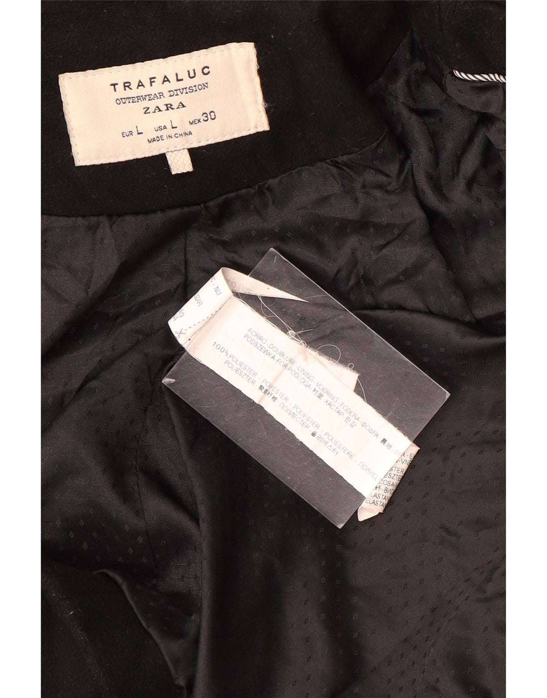 Cappotto doppiopetto Zara Trafaluc da donna UK 14 grande poliestere nero